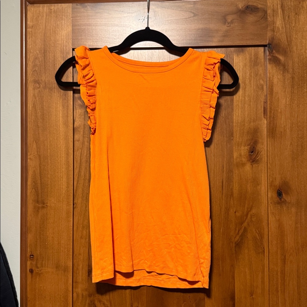 J. Crew Orange Ruffle Sleeve Top